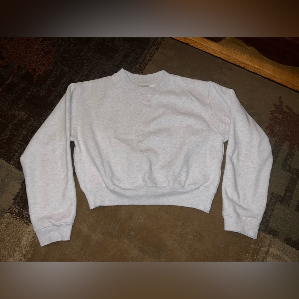 Aritzia TNA Cozy AF fleece crop crewneck in light grey size small